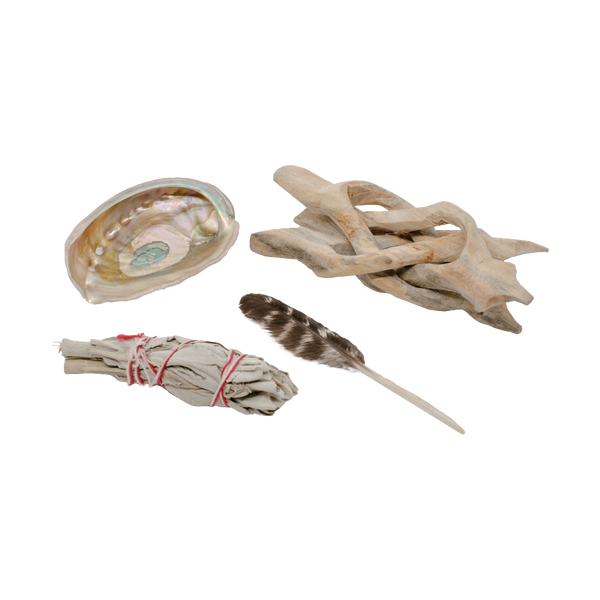 White Sage Kit smudge WITH FEATHER AND ABALONE SHELL