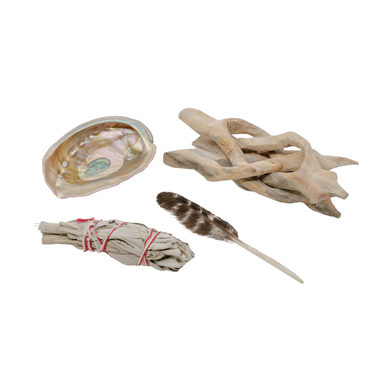 White Sage Kit smudge WITH FEATHER AND ABALONE SHELL